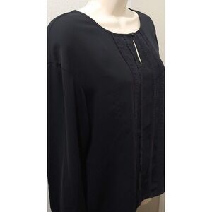 Lands' End Women's Black Long Sleeve Keyhole Blouse‎ Size 8 Career Classic Lq